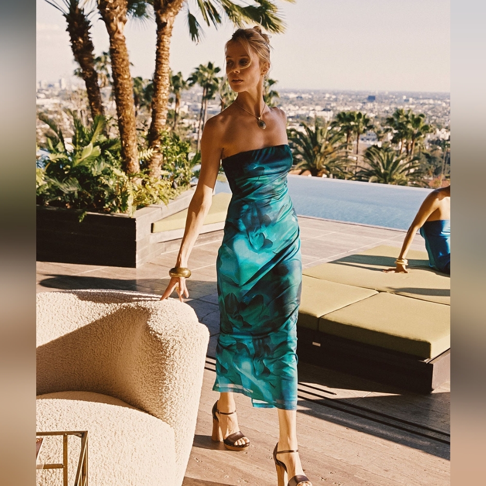 Avani Blue Floral Mesh Maxi Dress